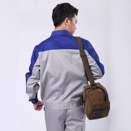 艷藍配淺灰滌棉紗卡電池廠工作服AC072-DZ