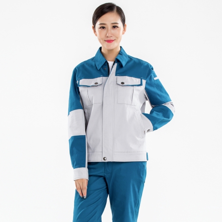 電工作業服米灰拼淺藍AC14-2