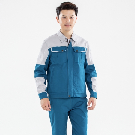 湖藍色拼淺灰秋季工作服AC20-2