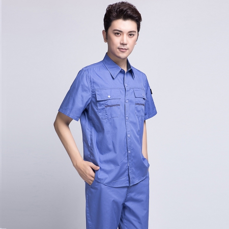 湖藍色夏季短袖工作服AD10-2