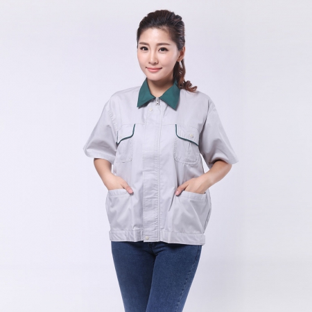 淺灰拼綠色夏季工作服AE217-XJ