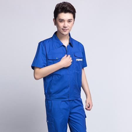 夏季艷藍色夏季工作服款式